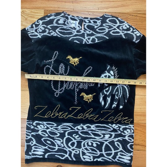 Vintage La Daphne Italian Sweater. Italy Size 36. Black Zebra Velour Velvet Gold - Picture 11 of 16